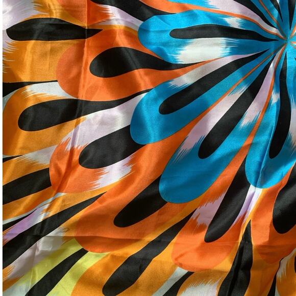 Psychedelic circular pattern satin MOSI scarf multicolor glossy colorful black - Picture 12 of 13